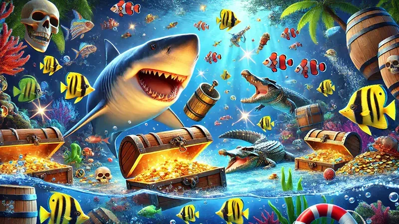 Layar permainan tembak ikan HF08 dengan target bawah laut